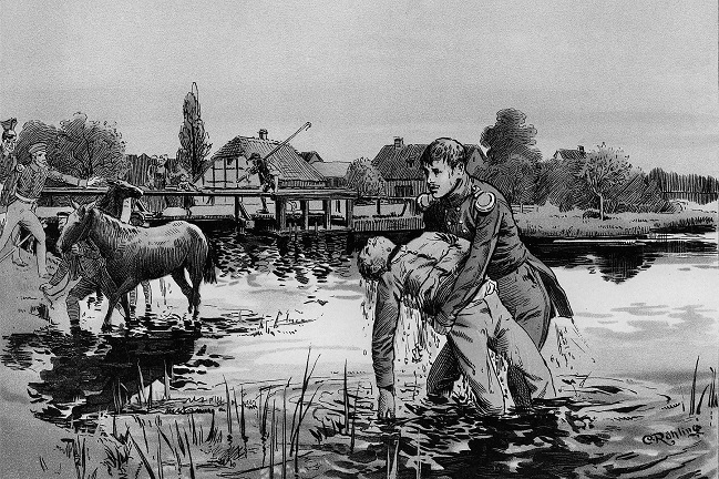 22 Bismarck rettet Reitknecht 1842 Zeichnung Roehling